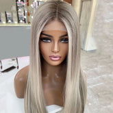 Ash Blonde Straight Highlight Human Hair for Women - Everyday Wigs